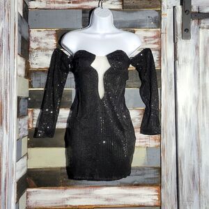 Black Sequin Off the Shoulder Mini Dress Size XL